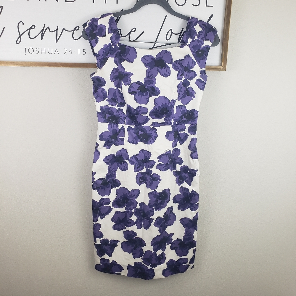 Milly New York Purple Floral Square Neck Dress Size 4